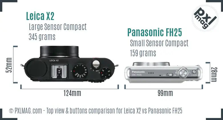 Leica X2 vs Panasonic FH25 top view buttons comparison Leica X2 vs Panasonic FH25 top view buttons comparison