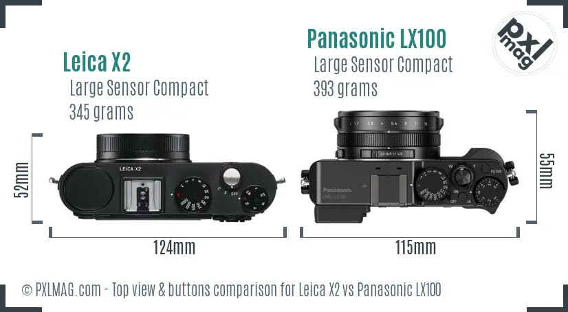 Leica X2 vs Panasonic LX100 top view buttons comparison