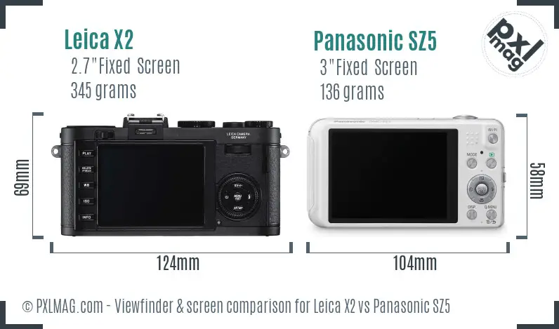 Leica X2 vs Panasonic SZ5 Screen and Viewfinder comparison