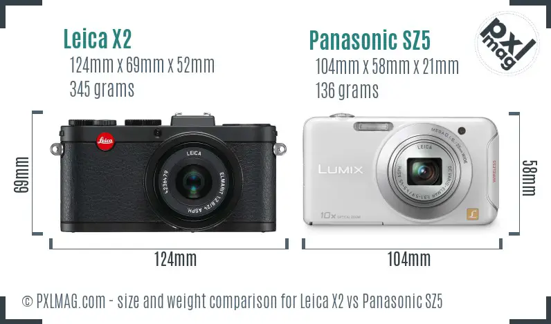 Leica X2 vs Panasonic SZ5 size comparison