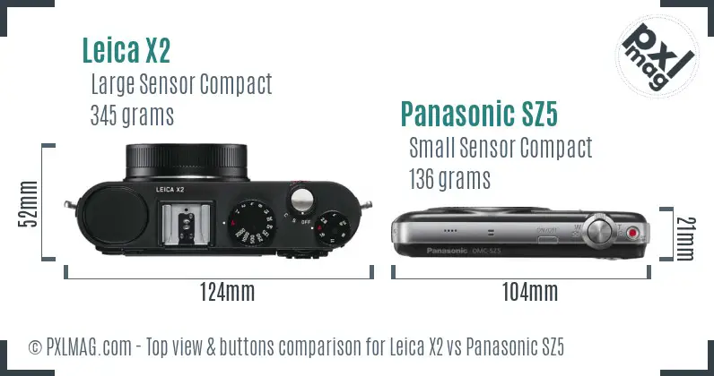 Leica X2 vs Panasonic SZ5 top view buttons comparison