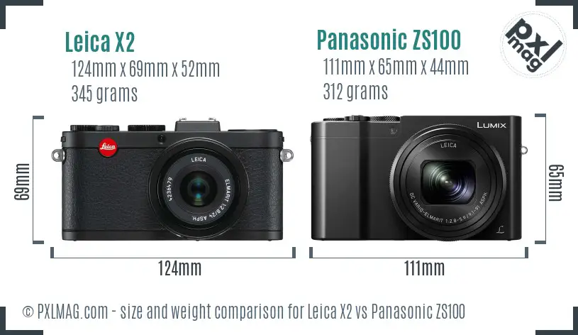 Leica X2 vs Panasonic ZS100 size comparison
