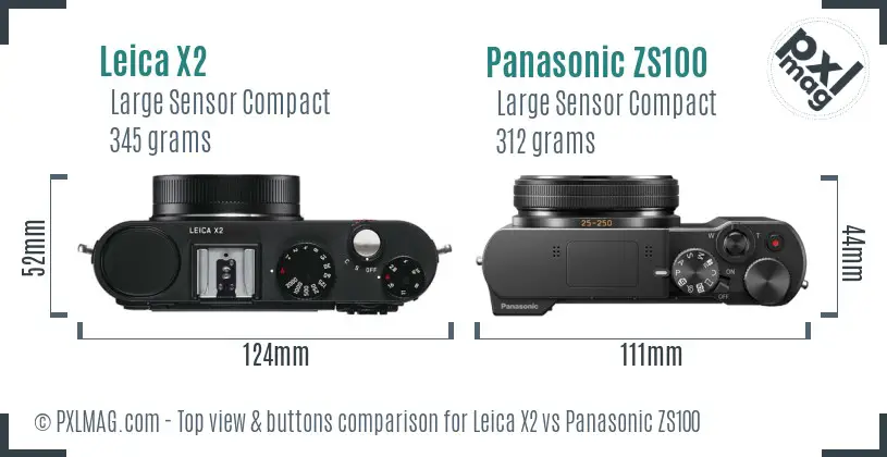 Leica X2 vs Panasonic ZS100 top view buttons comparison