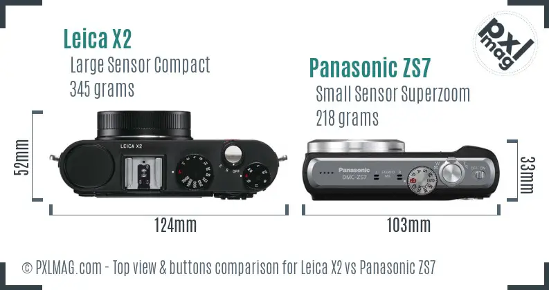 Leica X2 vs Panasonic ZS7 top view buttons comparison