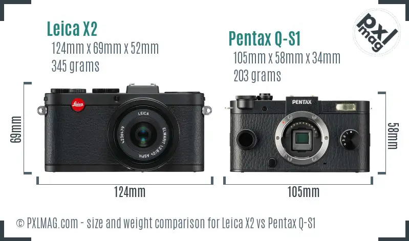 Leica X2 vs Pentax Q-S1 size comparison
