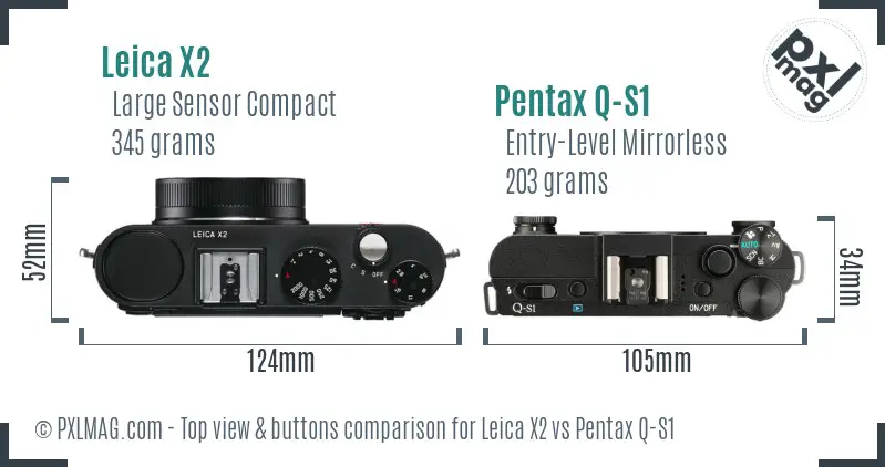 Leica X2 vs Pentax Q-S1 top view buttons comparison