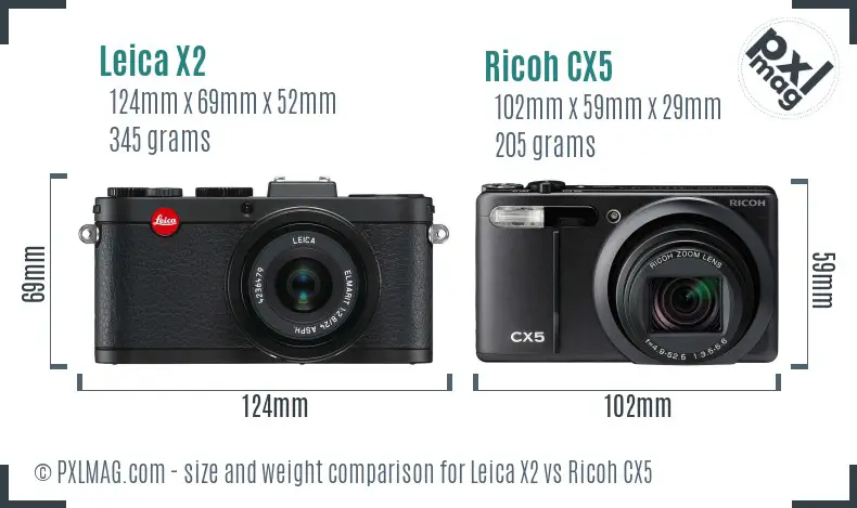 Leica X2 vs Ricoh CX5 size comparison