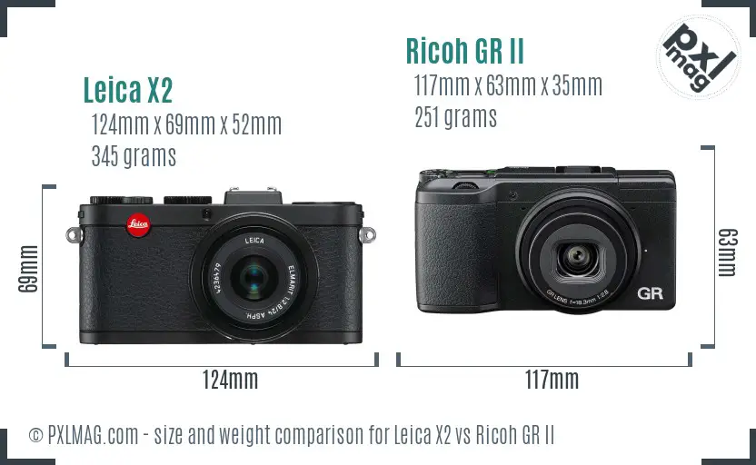 Leica X2 vs Ricoh GR II size comparison