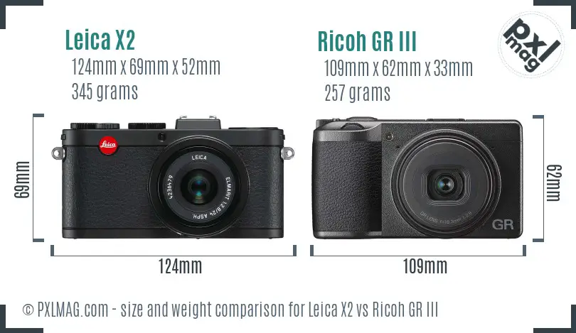 Leica X2 vs Ricoh GR III size comparison