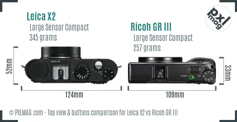 Leica X2 vs Ricoh GR III top view buttons comparison