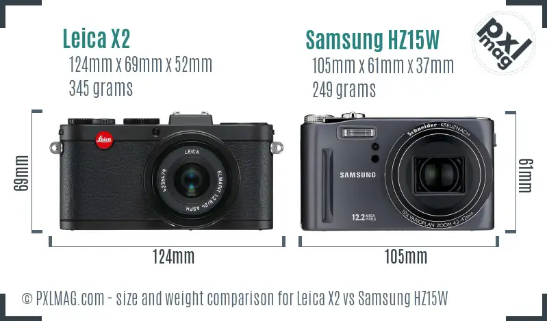 Leica X2 vs Samsung HZ15W size comparison