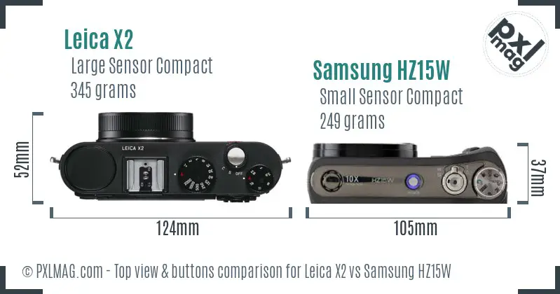 Leica X2 vs Samsung HZ15W top view buttons comparison