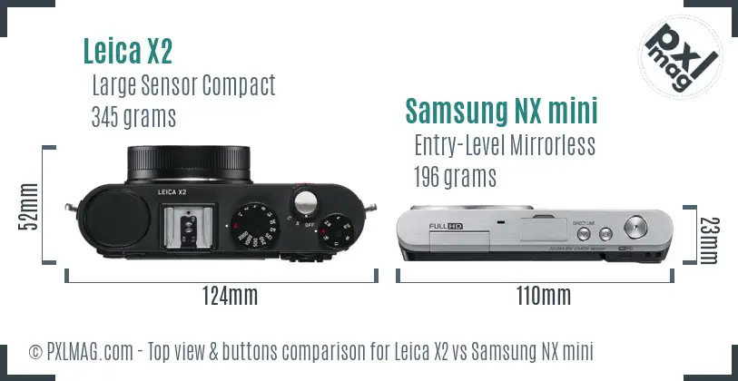 Leica X2 vs Samsung NX mini top view buttons comparison