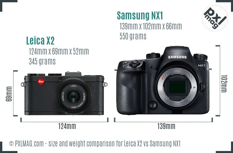 Leica X2 vs Samsung NX1 size comparison