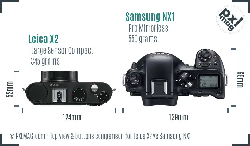 Leica X2 vs Samsung NX1 top view buttons comparison