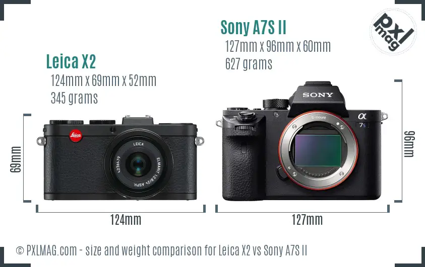 Leica X2 vs Sony A7S II size comparison