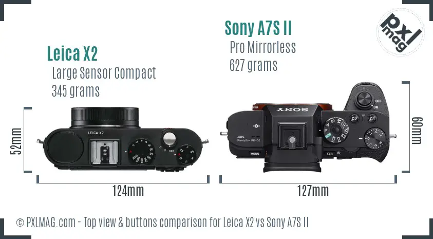 Leica X2 vs Sony A7S II top view buttons comparison