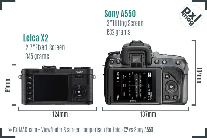 Leica X2 vs Sony A550 Screen and Viewfinder comparison