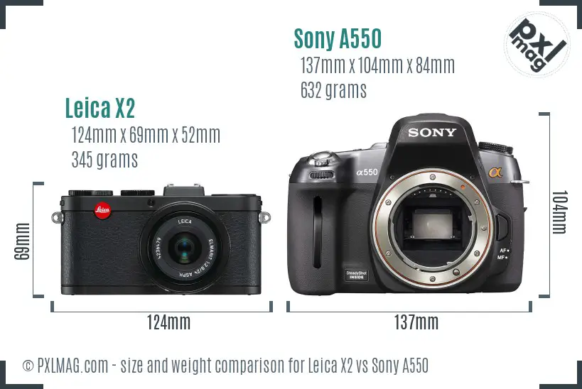 Leica X2 vs Sony A550 size comparison