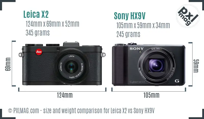 Leica X2 vs Sony HX9V size comparison