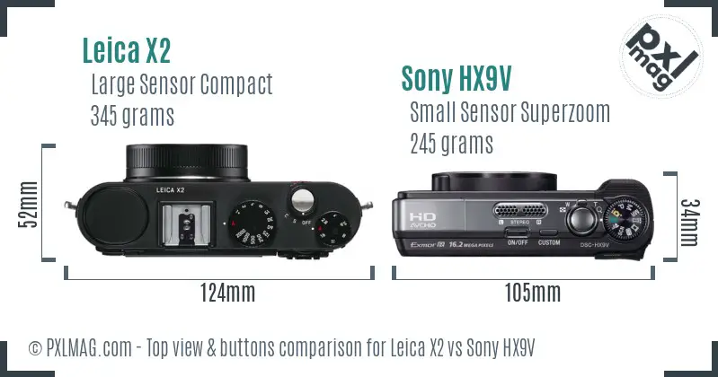 Leica X2 vs Sony HX9V top view buttons comparison