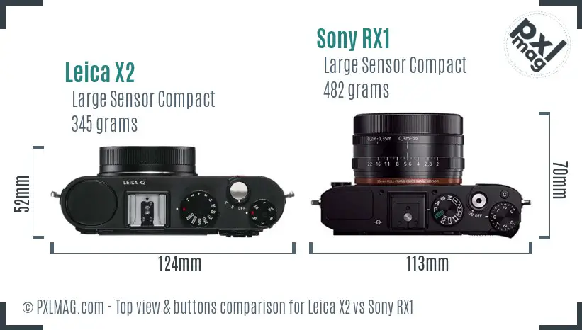 Leica X2 vs Sony RX1 top view buttons comparison