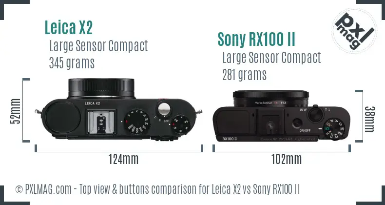Leica X2 vs Sony RX100 II top view buttons comparison