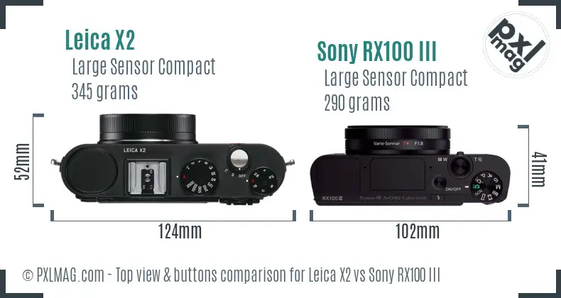 Leica X2 vs Sony RX100 III top view buttons comparison
