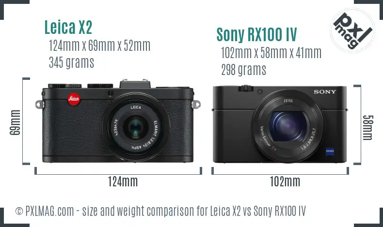 Leica X2 vs Sony RX100 IV size comparison