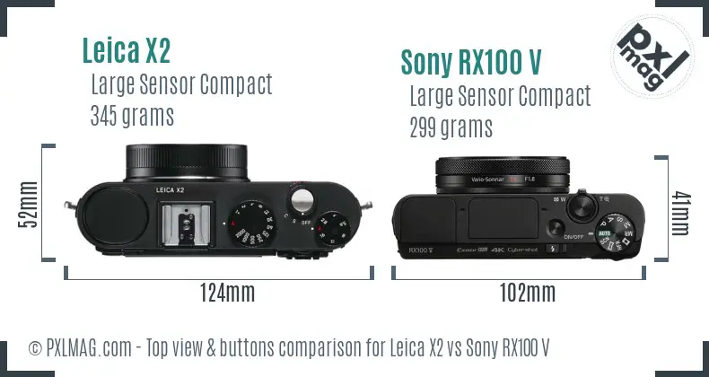 Leica X2 vs Sony RX100 V top view buttons comparison