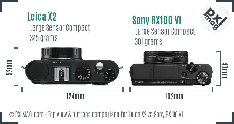 Leica X2 vs Sony RX100 VI top view buttons comparison