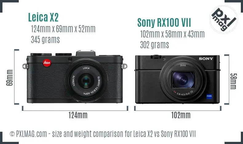 Leica X2 vs Sony RX100 VII size comparison