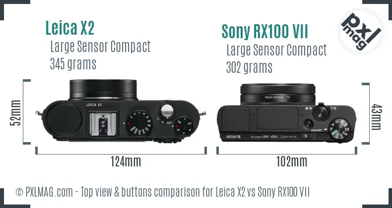 Leica X2 vs Sony RX100 VII top view buttons comparison