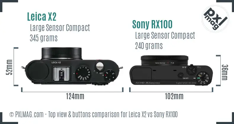 Leica X2 vs Sony RX100 top view buttons comparison