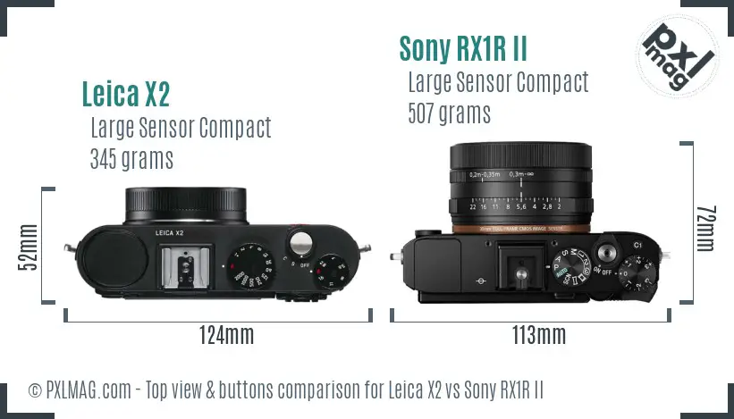 Leica X2 vs Sony RX1R II top view buttons comparison