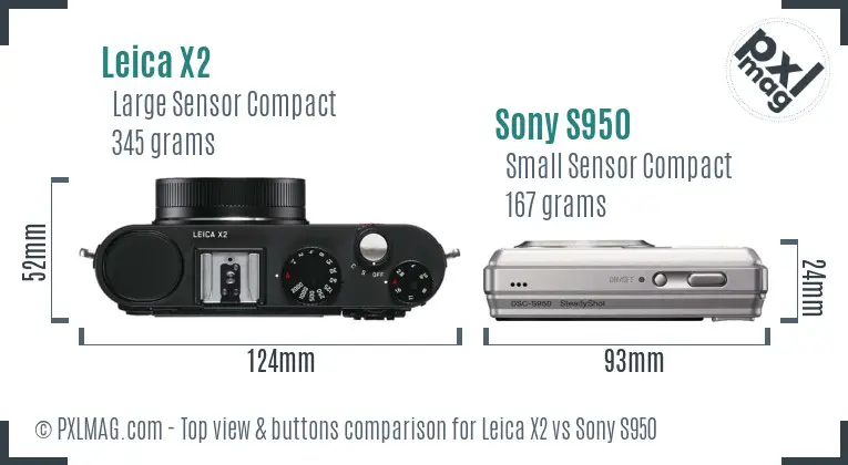 Leica X2 vs Sony S950 top view buttons comparison