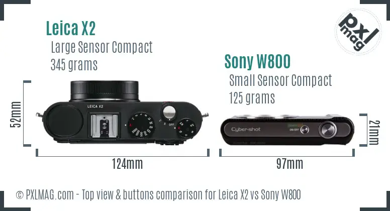 Leica X2 vs Sony W800 top view buttons comparison