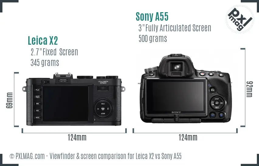 Leica X2 vs Sony A55 Screen and Viewfinder comparison