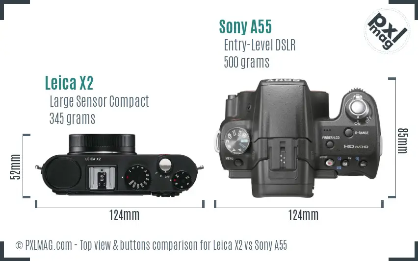 Leica X2 vs Sony A55 top view buttons comparison
