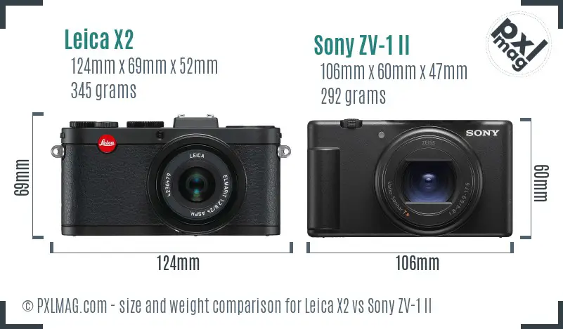 Leica X2 vs Sony ZV-1 II size comparison