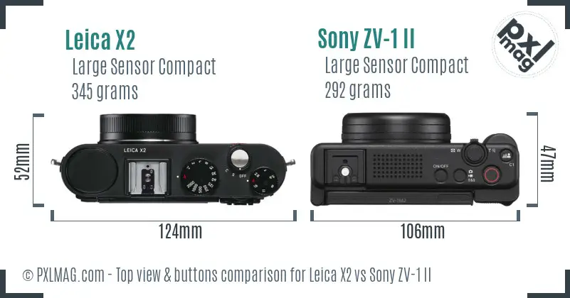 Leica X2 vs Sony ZV-1 II top view buttons comparison