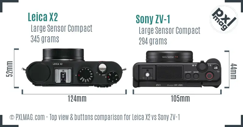 Leica X2 vs Sony ZV-1 top view buttons comparison
