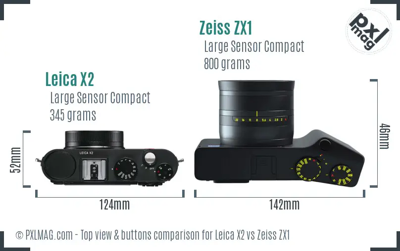 Leica X2 vs Zeiss ZX1 top view buttons comparison