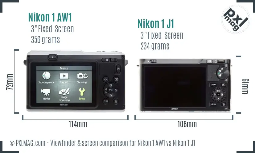 Nikon 1 AW1 vs Nikon 1 J1 Screen and Viewfinder comparison
