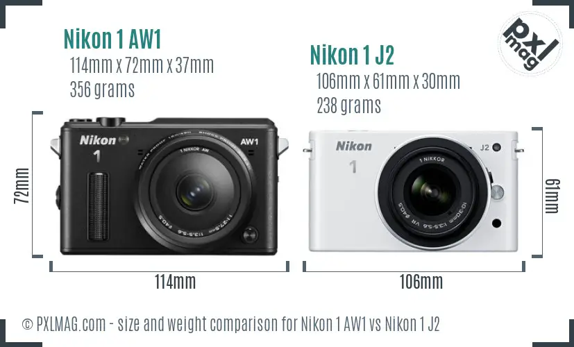 Nikon 1 AW1 vs Nikon 1 J2 size comparison