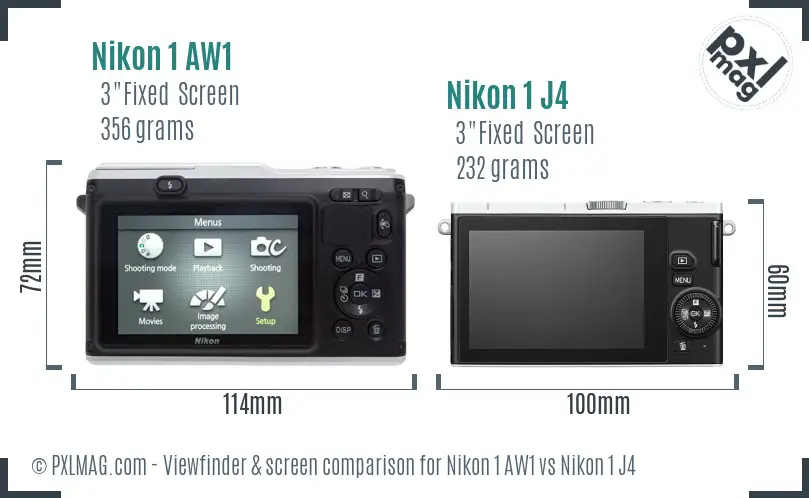 Nikon 1 AW1 vs Nikon 1 J4 Screen and Viewfinder comparison