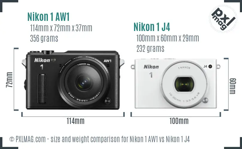 Nikon 1 AW1 vs Nikon 1 J4 size comparison