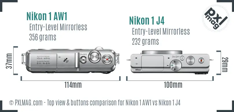 Nikon 1 AW1 vs Nikon 1 J4 top view buttons comparison