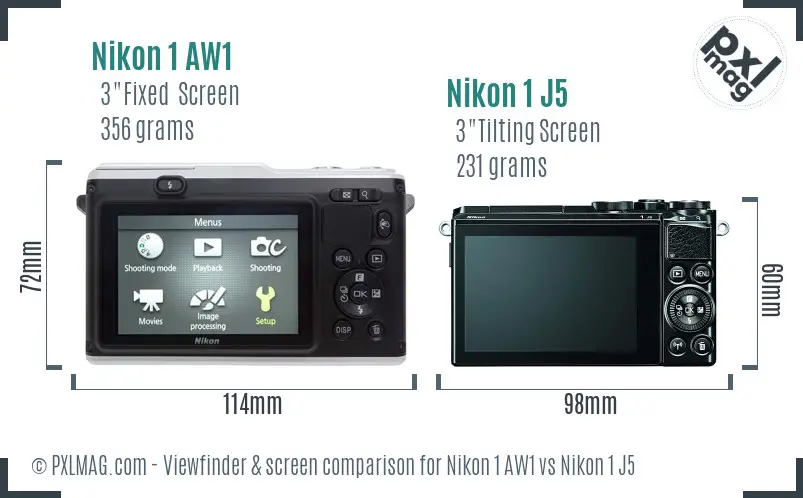 Nikon 1 AW1 vs Nikon 1 J5 Screen and Viewfinder comparison
