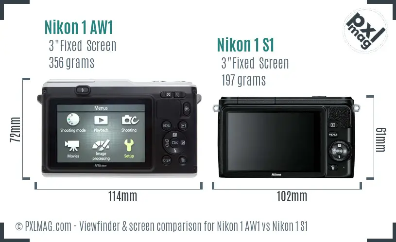 Nikon 1 AW1 vs Nikon 1 S1 Screen and Viewfinder comparison